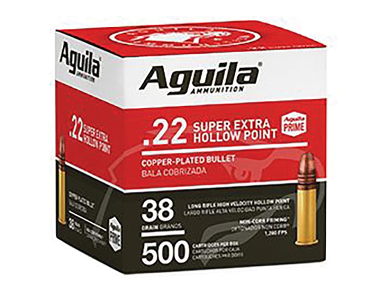 Aguila 1B221118 Super Extra High Velocity 22 LR 38 gr Copper-Plated Hollow Point 500 Round Box